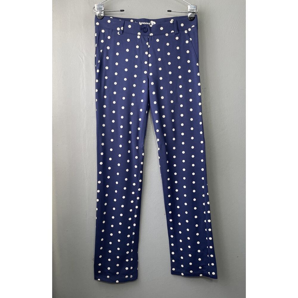 Betabrand Knit Pants Size Medium Blue White Polka Dot Pull On Straight Leg Yoga